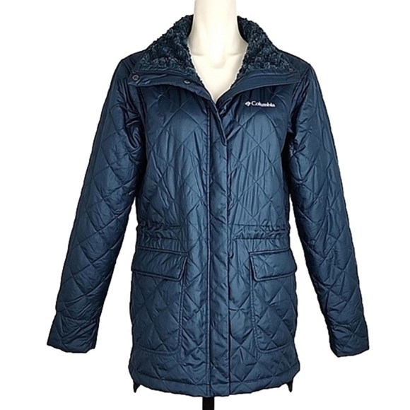 Columbia Women's Quilted Water Resistant Teal Emerald Green Jacket Faux Fur Sz M - Picture 6 of 16